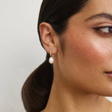 Gold Huggie Pearl Drop Earrings