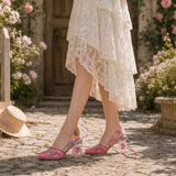Sandálias Florais Transparentes Rosa Slingback