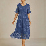 Ruffle Flutter Lace Maxi Dress