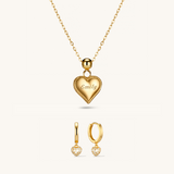 Passion Heart Charm Necklace & Amore Pave Hoops Set Gold