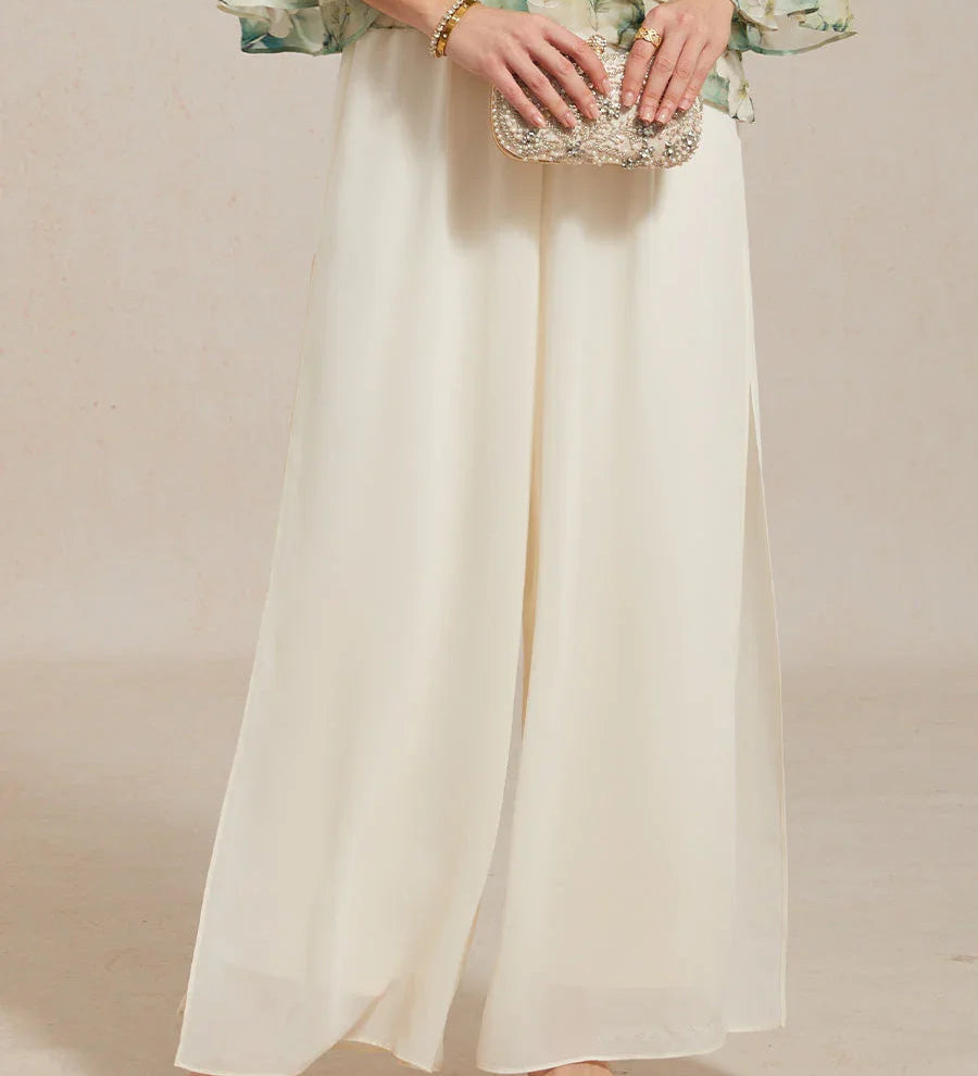 Straight Leg Pant With Chiffon Split Leg Overlay