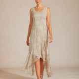 Floral Chiffon Sleeveless Evening Gown with Asymmetrical Hem