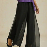 Straight Leg Pant With Chiffon Split Leg Overlay