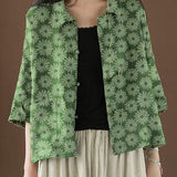 Beautiful Green Peter Pan Collar Pockets Summer Linen top