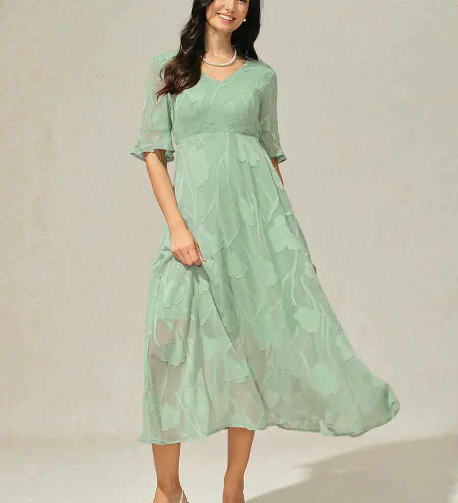 Ruffle Flutter Lace Maxi Dress