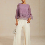 Metallic Pleated Chiffon Asymmetrical Layered Blouse
