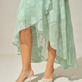 Floral Chiffon Sleeveless Evening Gown with Asymmetrical Hem
