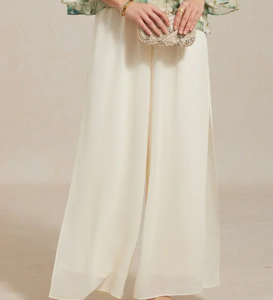 Straight Leg Pant With Chiffon Split Leg Overlay