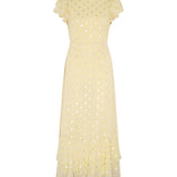 Lemon Flutter Sleeve Foil Midaxi Dress