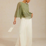 Metallic Pleated Chiffon Asymmetrical Layered Blouse
