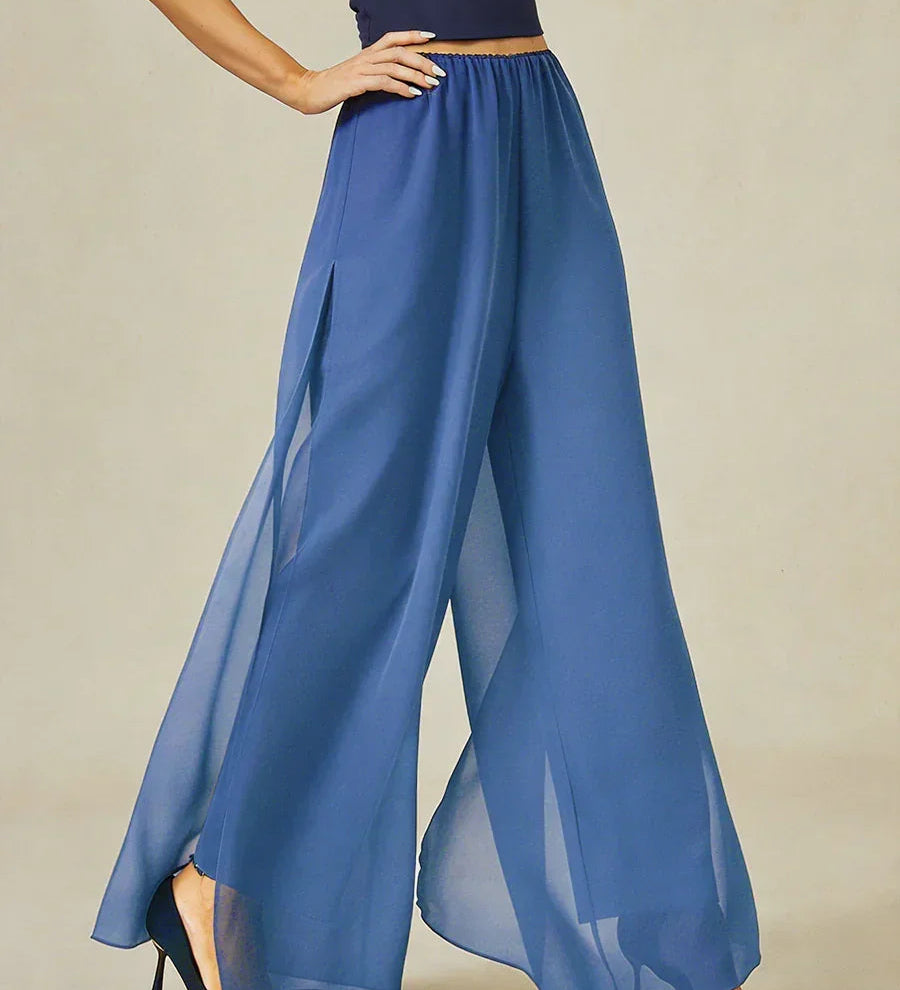 Straight Leg Pant With Chiffon Split Leg Overlay