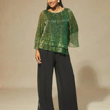 Metallic Pleated Chiffon Asymmetrical Layered Blouse