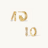 Duo Layered Hoops & Flora Crystal Hoops Stacking Set in Gold