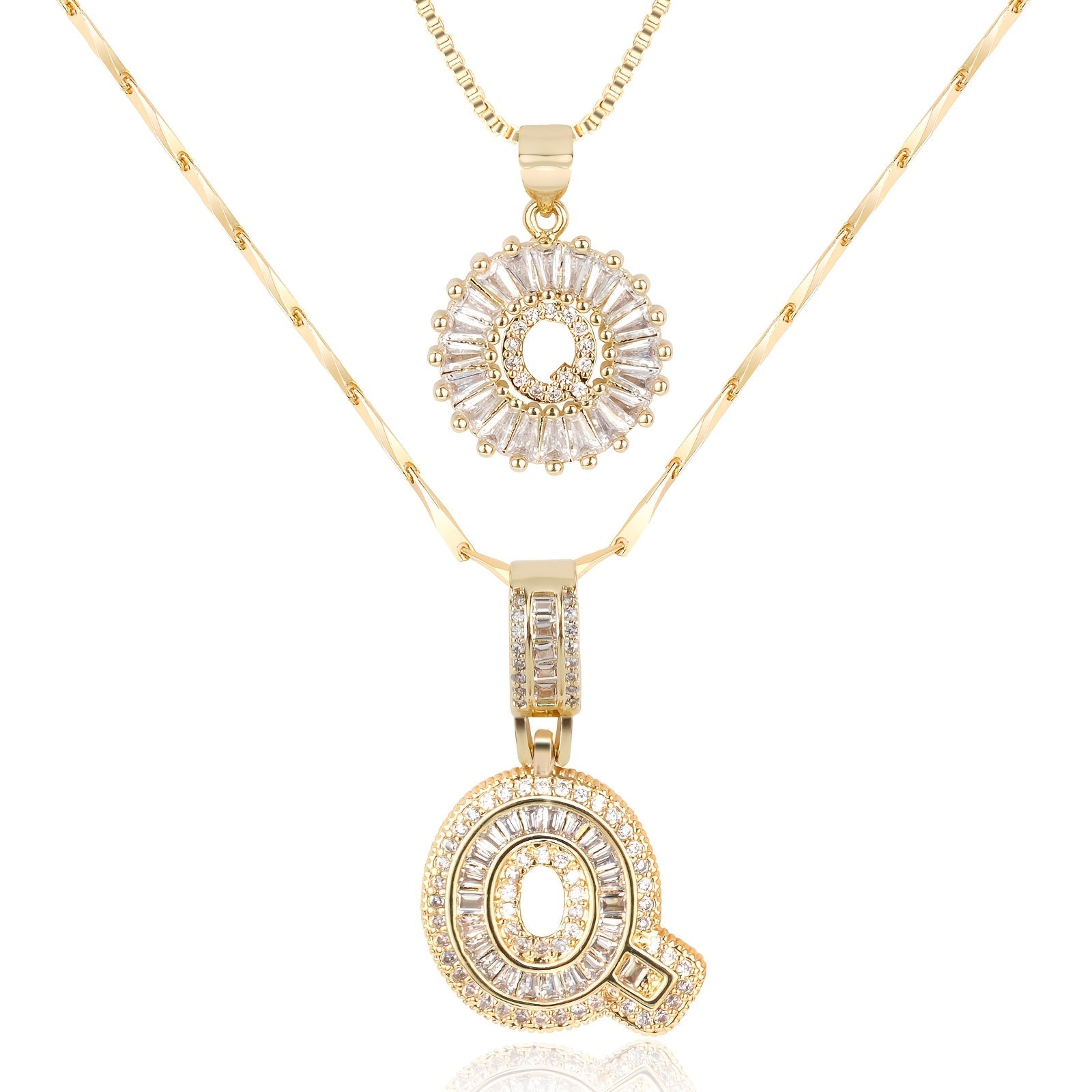 2pc 14k Diamond Letter Initial Necklaces