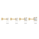 Piercing de orelha mini simples de zircão em ouro maciço 14K