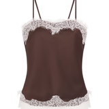 Brown Satin Lace Mix Cami Top