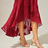 Floral Chiffon Sleeveless Evening Gown with Asymmetrical Hem
