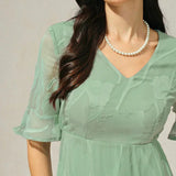 Ruffle Flutter Lace Maxi Dress