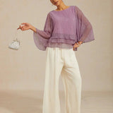 Metallic Pleated Chiffon Asymmetrical Layered Blouse
