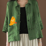 Beautiful Green Peter Pan Collar Pockets Summer Linen top