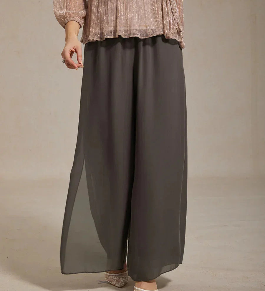 Straight Leg Pant With Chiffon Split Leg Overlay