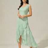 Floral Chiffon Sleeveless Evening Gown with Asymmetrical Hem