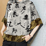Vintage Black Mandarin Collar Asymmetrical Patchwork Jacquard Silk Shirts Batwing Sleeve