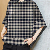 Vintage Black Mandarin Collar Asymmetrical Patchwork Jacquard Silk Shirts Batwing Sleeve