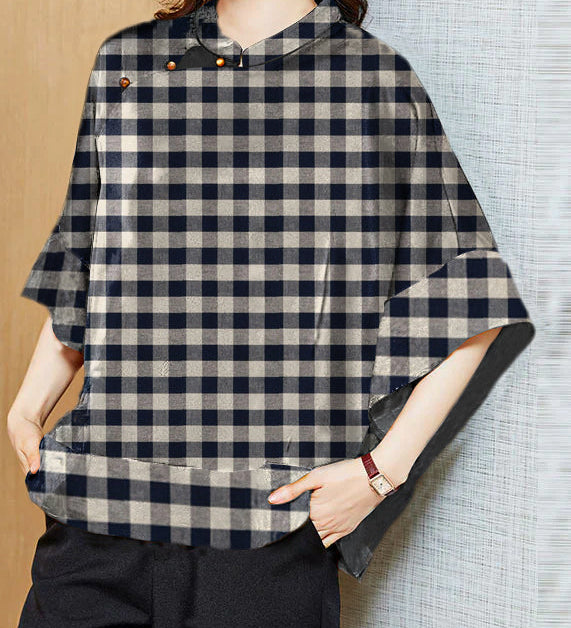 Vintage Black Mandarin Collar Asymmetrical Patchwork Jacquard Silk Shirts Batwing Sleeve