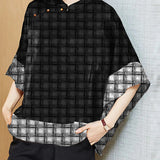 Vintage Black Mandarin Collar Asymmetrical Patchwork Jacquard Silk Shirts Batwing Sleeve