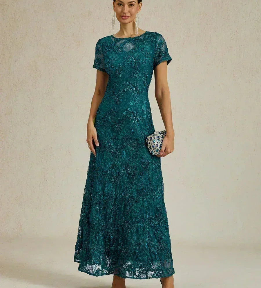 Rosette Lace A-Line Gown with Sequin Embellishment