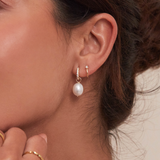 Gold Huggie Pearl Drop Earrings