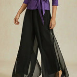 Straight Leg Pant With Chiffon Split Leg Overlay