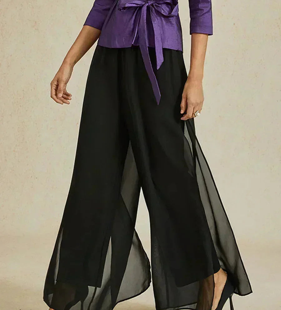 Straight Leg Pant With Chiffon Split Leg Overlay