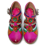 Mulheres Bohemian Leather Printing Stitching Sandálias respiráveis não deslizantes