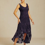 Floral Chiffon Sleeveless Evening Gown with Asymmetrical Hem