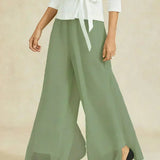 Straight Leg Pant With Chiffon Split Leg Overlay