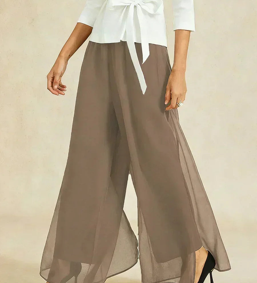 Straight Leg Pant With Chiffon Split Leg Overlay