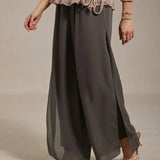 Straight Leg Pant With Chiffon Split Leg Overlay
