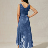Floral Chiffon Sleeveless Evening Gown with Asymmetrical Hem