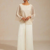 Straight Leg Pant With Chiffon Split Leg Overlay