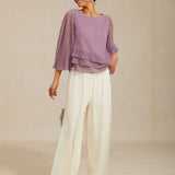 Metallic Pleated Chiffon Asymmetrical Layered Blouse