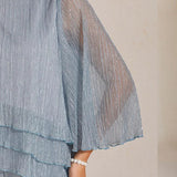 Metallic Pleated Chiffon Asymmetrical Layered Blouse