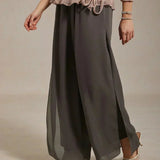 Straight Leg Pant With Chiffon Split Leg Overlay