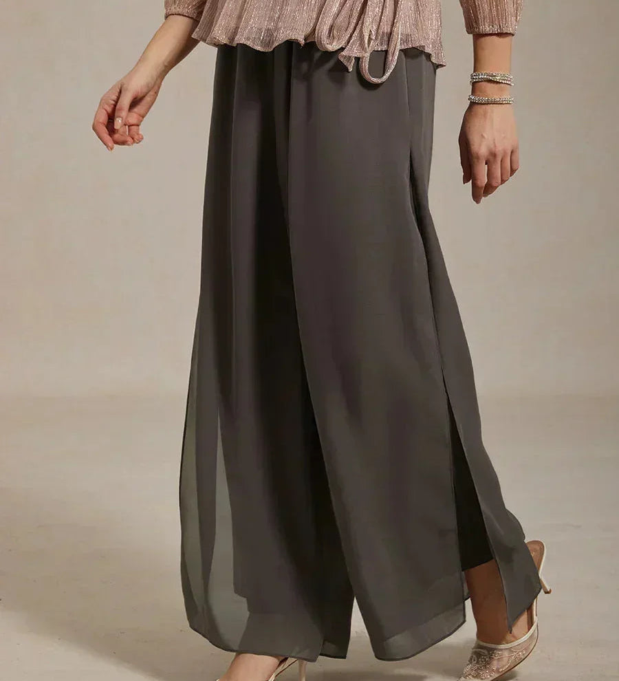 Straight Leg Pant With Chiffon Split Leg Overlay