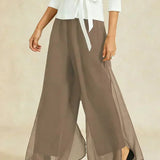 Straight Leg Pant With Chiffon Split Leg Overlay