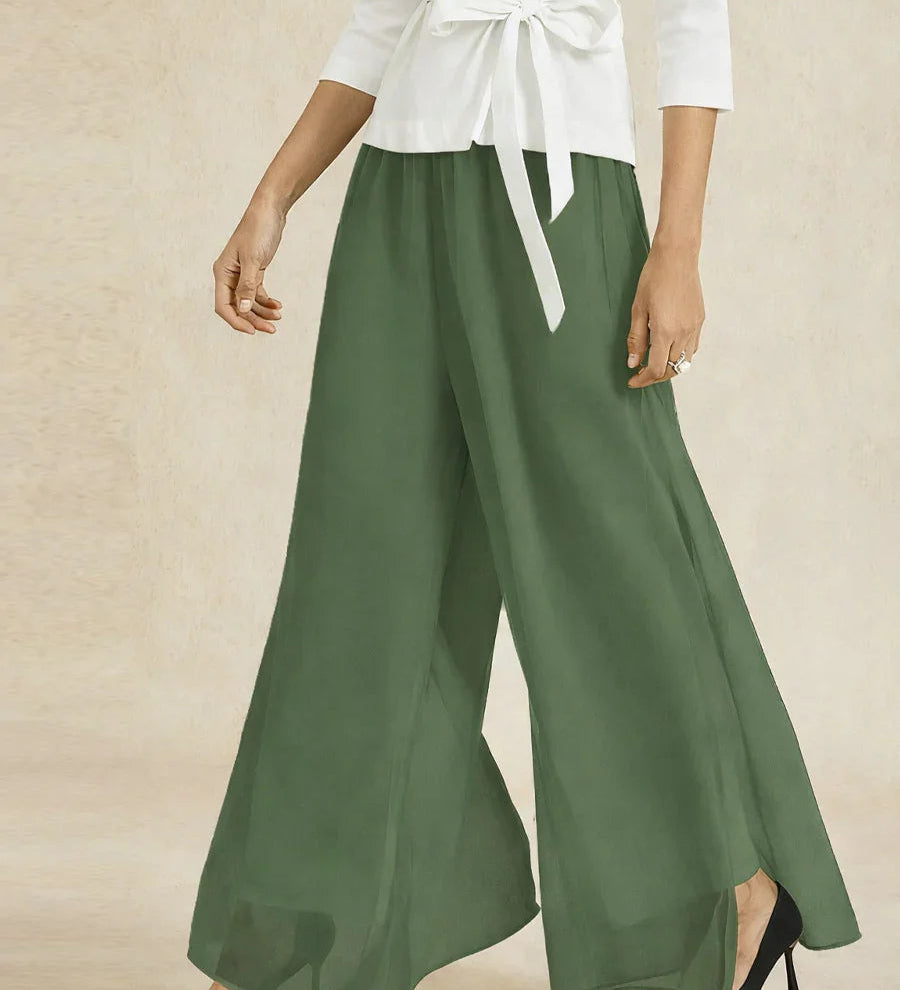 Straight Leg Pant With Chiffon Split Leg Overlay