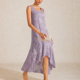 Floral Chiffon Sleeveless Evening Gown with Asymmetrical Hem