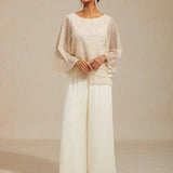 Straight Leg Pant With Chiffon Split Leg Overlay