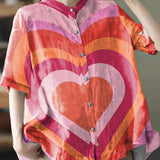 Elegant Blue Stand Collar Print Tops Half Sleeve